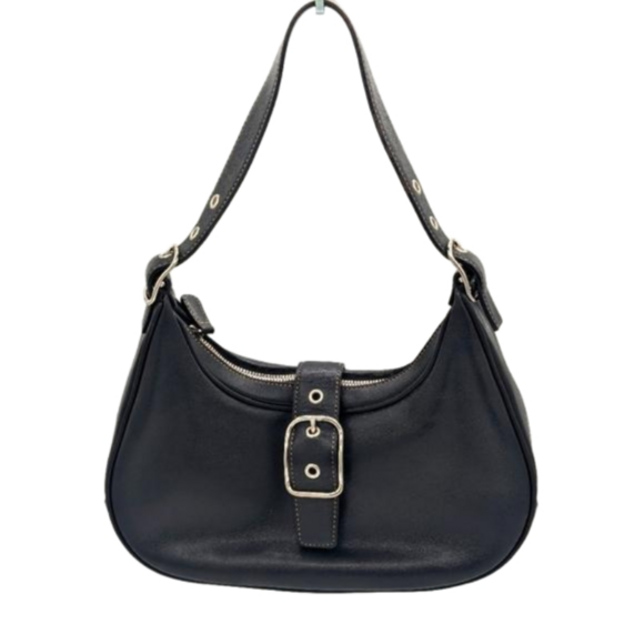 Coach Handbags - Coach Shoulder Bag Buckle Black Silver M2S 7528 Vintage 2002